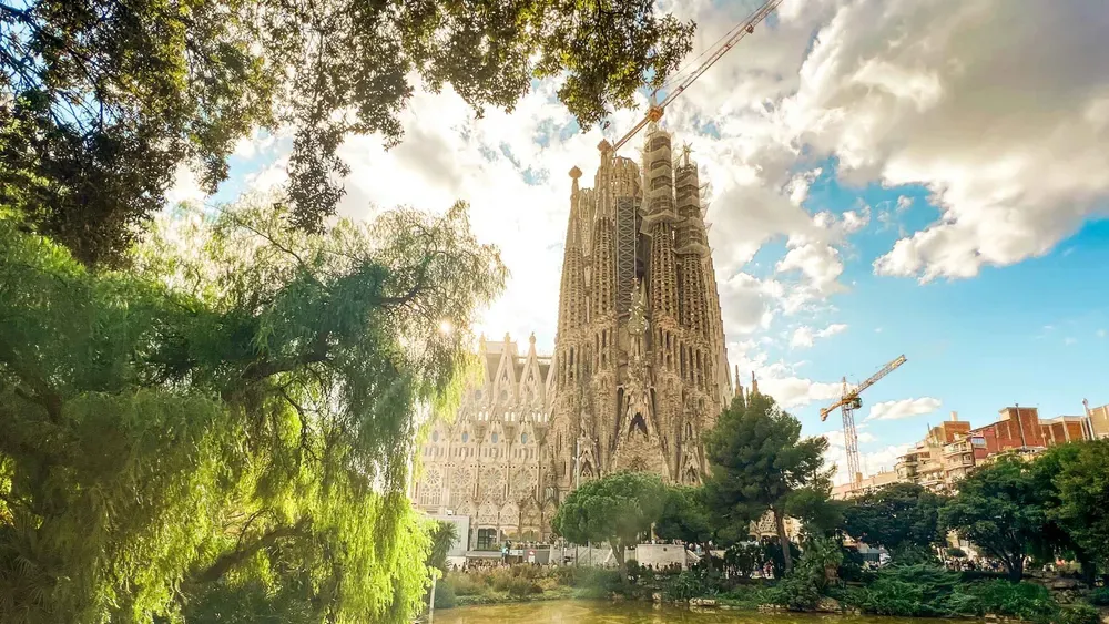 Mosaic terrace of Park Guell above Barcelona on a full-day la sagrada familia tour with Gaudi highlights